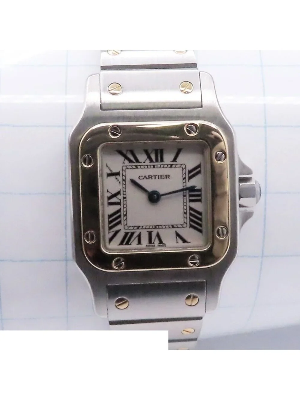 Cartier Santos Galbee SM Ivory Stainless Steel 18K Yellow Gold Watch Quartz